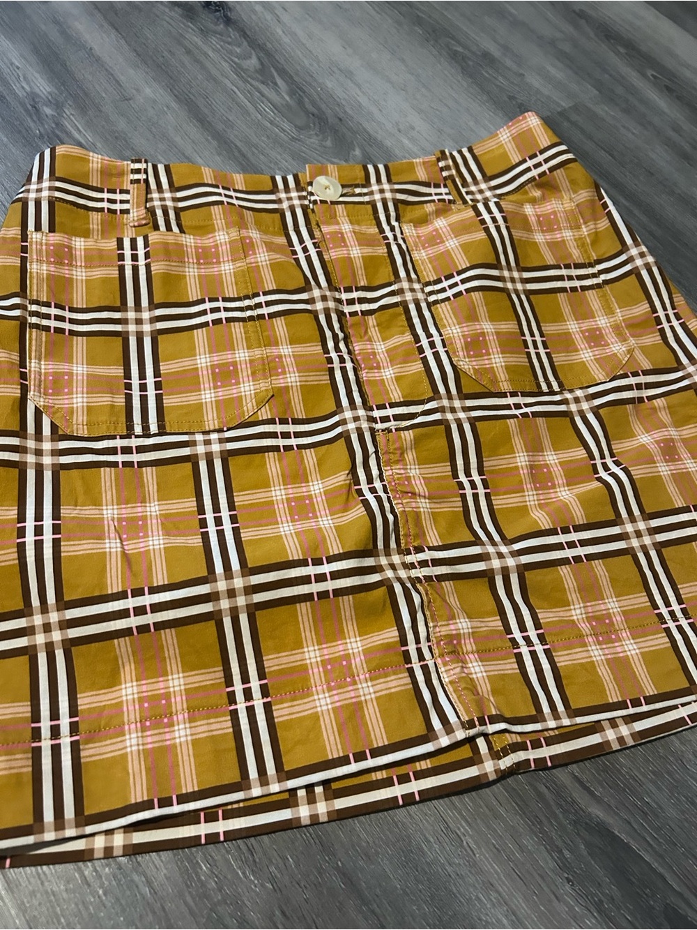 Maeve Mustard Plaid Mini Skirt with Front Pocket